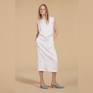 Zara Satin Dress Wrinkle Effect Open Back Midi Limited Edition  Sleeveless White